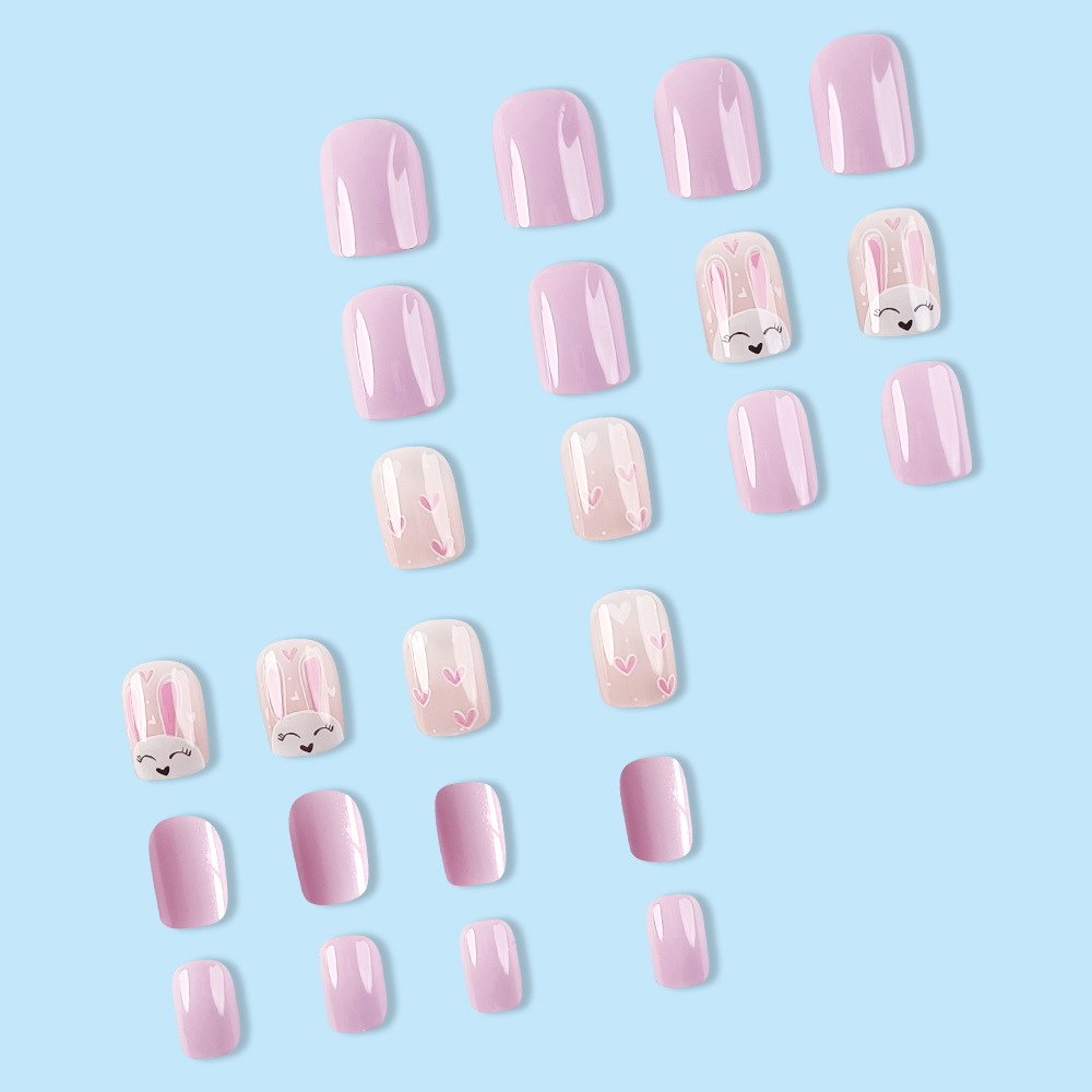 Pascua transfronteriza venta de uñas cortas de color rosa, cuidado de las uñas, 24 piezas de parche de uñas falsas terminadas. image 5