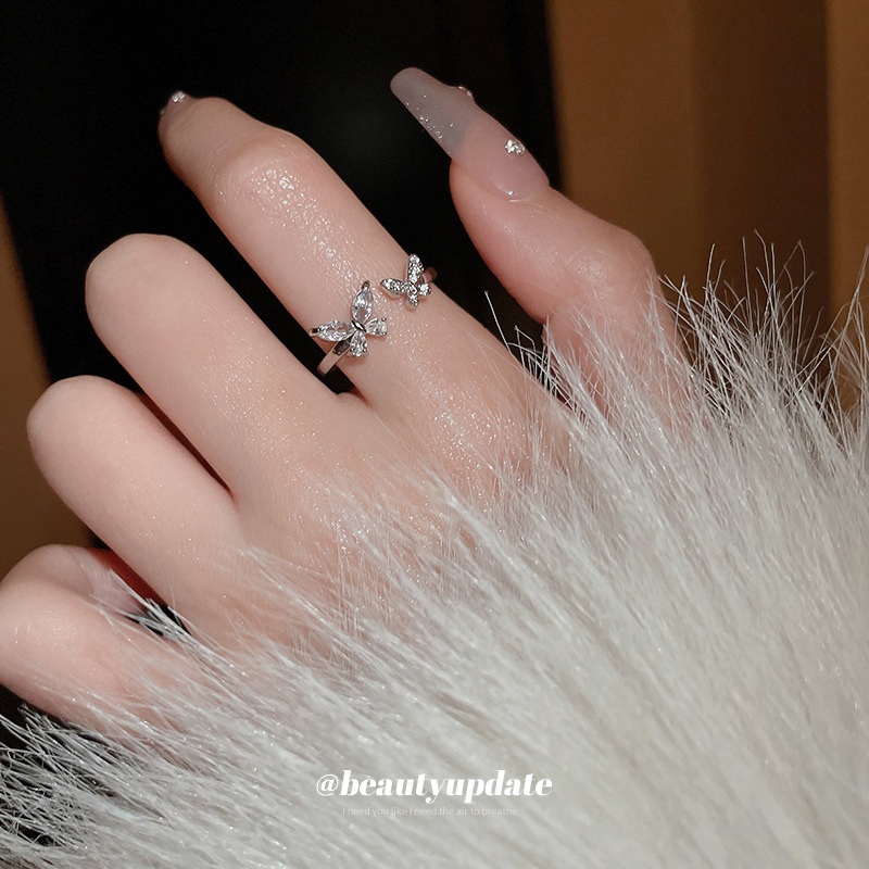 Circón mariposa anillo abierto Corea del Sur Dongdaemun lujo ligero anillo de dedo índice nicho moda alto sentido anillo femenino al por mayor