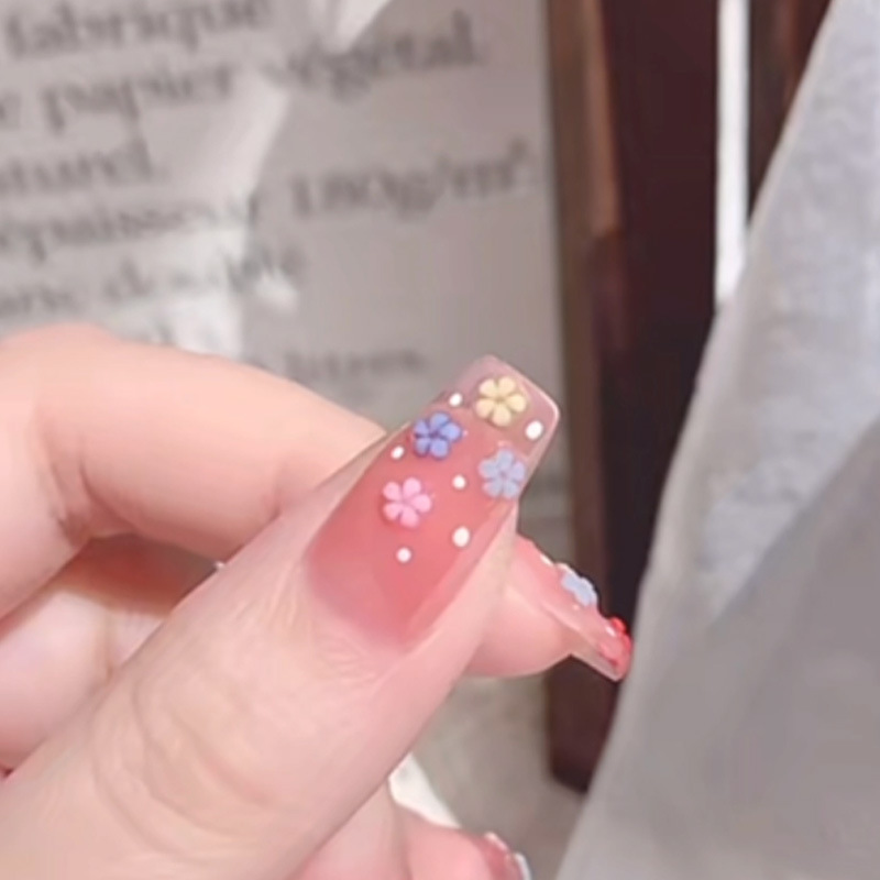 彩色五瓣花美甲饰品树脂可爱小花朵立体指甲装饰品网红穿戴甲配件|undefined