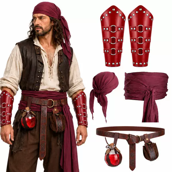 Cross-Border Vintage Knight Leather Arm Guards with Adjustable Straps and Rivets, Renaissance Pirate Costume Accessories