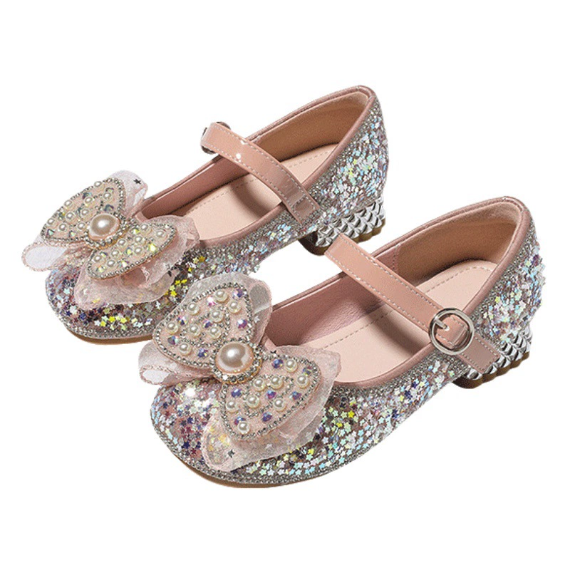Aisha Crystal Princess Туфли на высоком каблуке 2023 Новая модная Универсальная кожаная обувь с квадратной головкой для маленьких девочек, детская обувь, женские сокровища