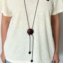 简约风乌木菩提石吊坠经典百搭蜡绳可调节项链小众设计款长项链女