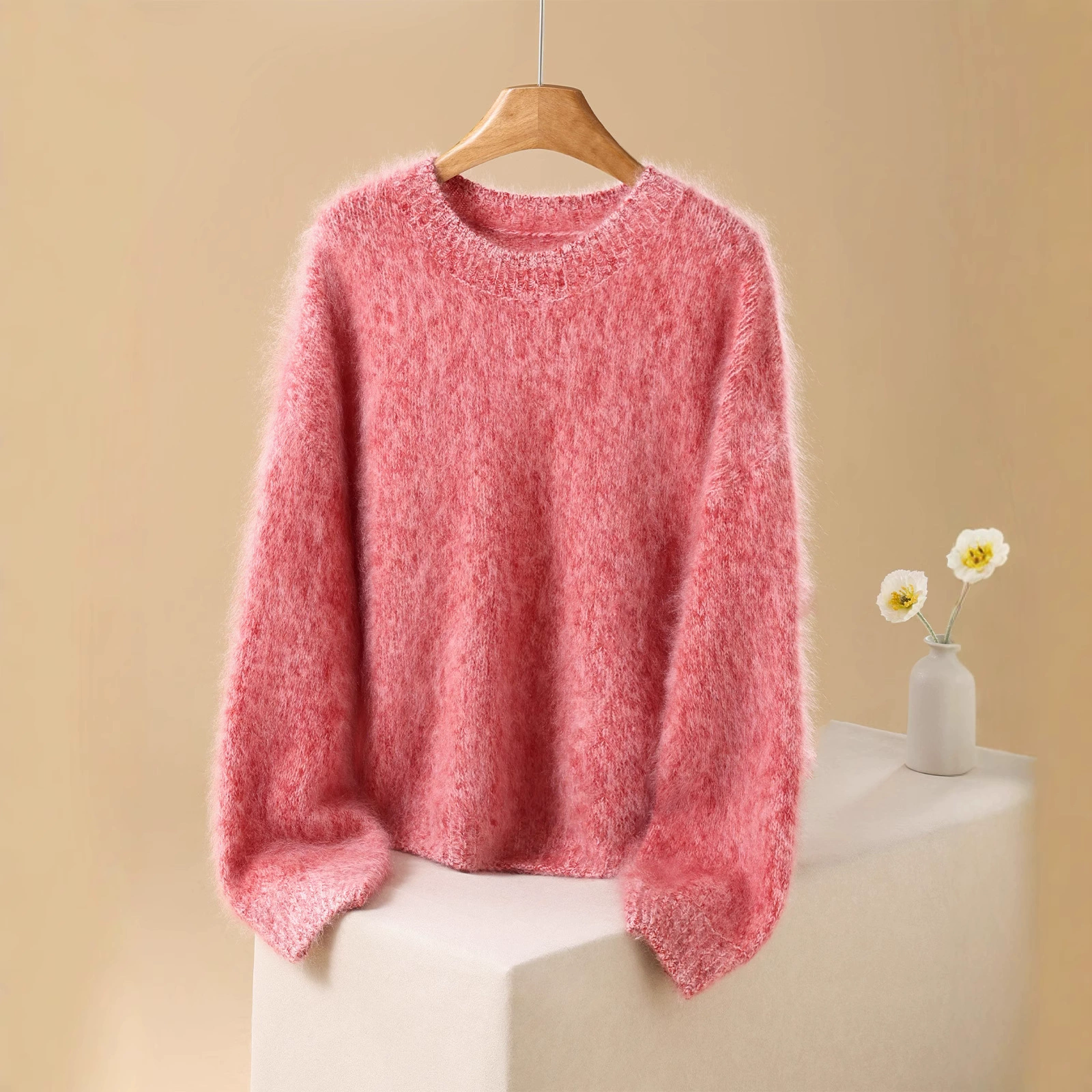 Свитер Cashmere elite бархатный вязаный, круглый ворот, one size, мягкая пушистая фактура