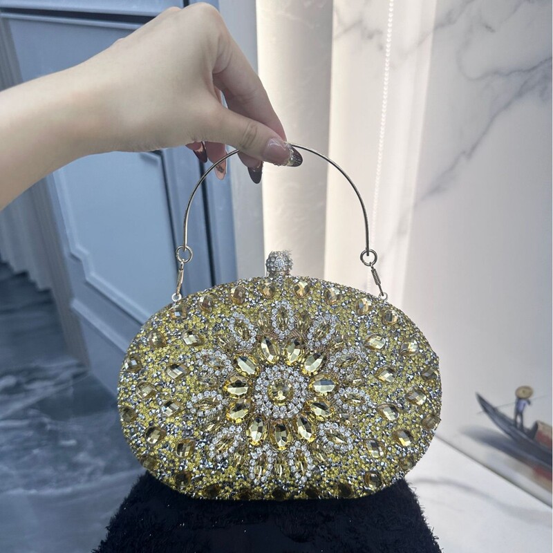 Cross-Border Popular Sunflower Evening Bag European and American Ladies Banquet Clutch Bag Handbag Dress Evening Bag Diamond Bag