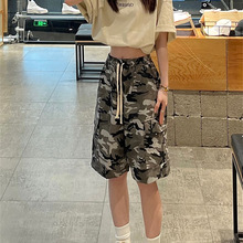 美式夏季大码迷彩短裤女纯棉中裤宽松多口袋休闲五分裤情侣工装裤