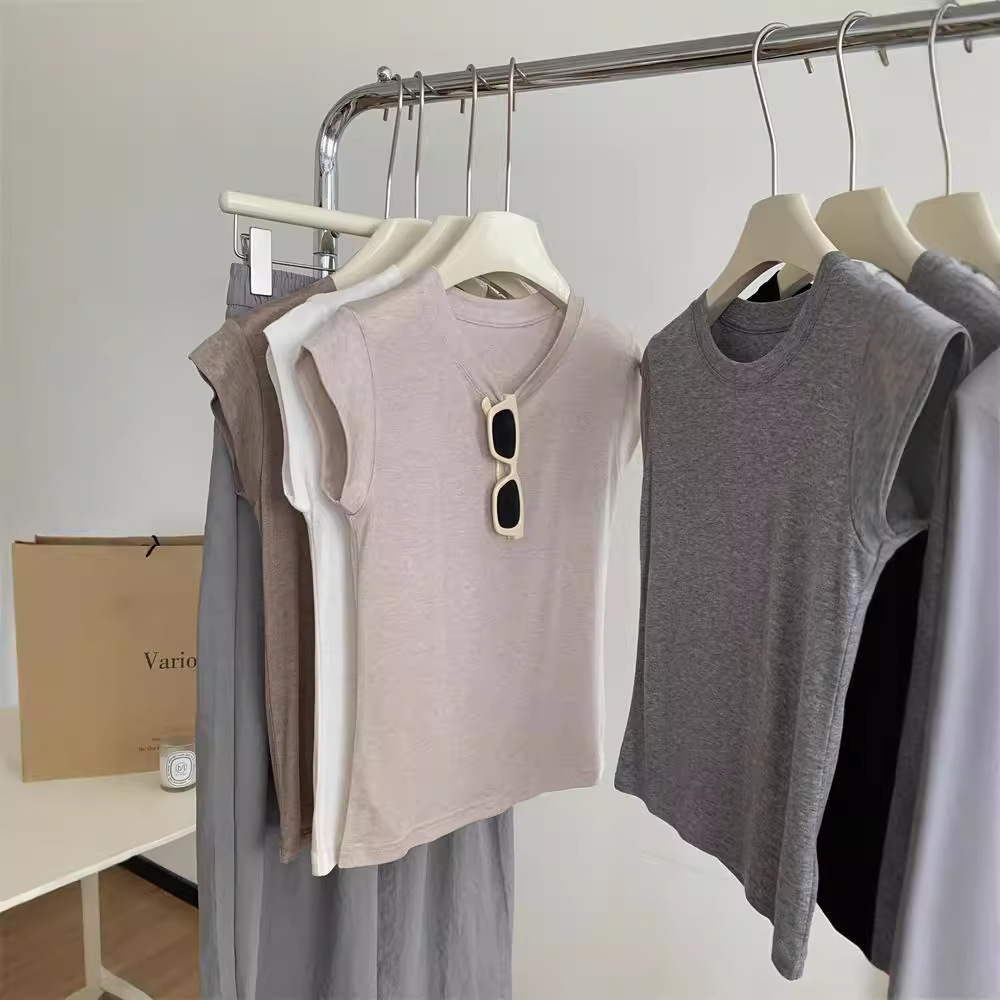 Lyocell Tencel Wool Flying Sleeve T-Shirt Women's Summer Thin Short-Sleeved Slim Versatile Right Shoulder Short Sleeveless Top