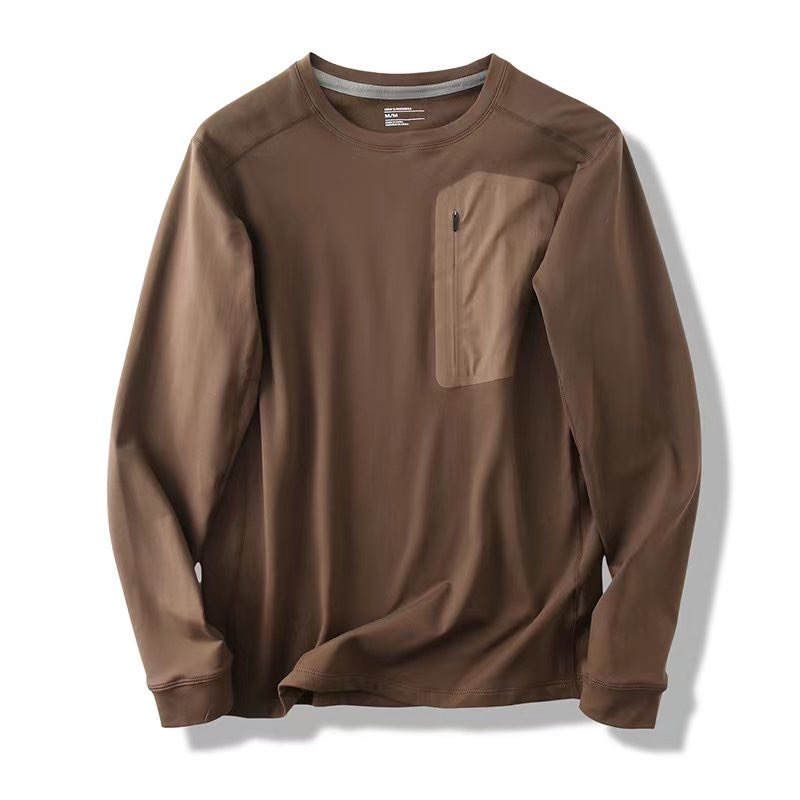 Men's Clothing Outdoor sports running casual loose solid color pullover milk silk fleece bottoming shirt long sleeve T shirt_voghion.com