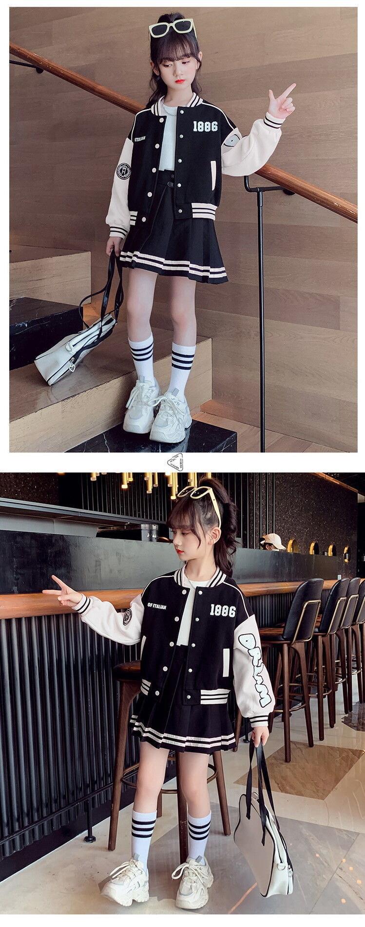 Mädchen-Frühlings- und Herbst-Sportset 2023, neue koreanische Version, Internet-Promi-Baseballjacke, Faltenrock, Kinder_voghion.com