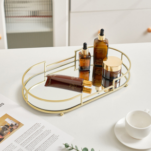 European Style Mirror Glass Golden Storage Tray Household Living Room Coffee Table Light Luxury Rectangular Tea Cup Plate