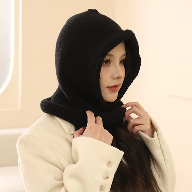 Bufanda de otoño e invierno, gorro pasamontañas de punto con hilo integrado, gorro frío grueso y cálido_voghion.com