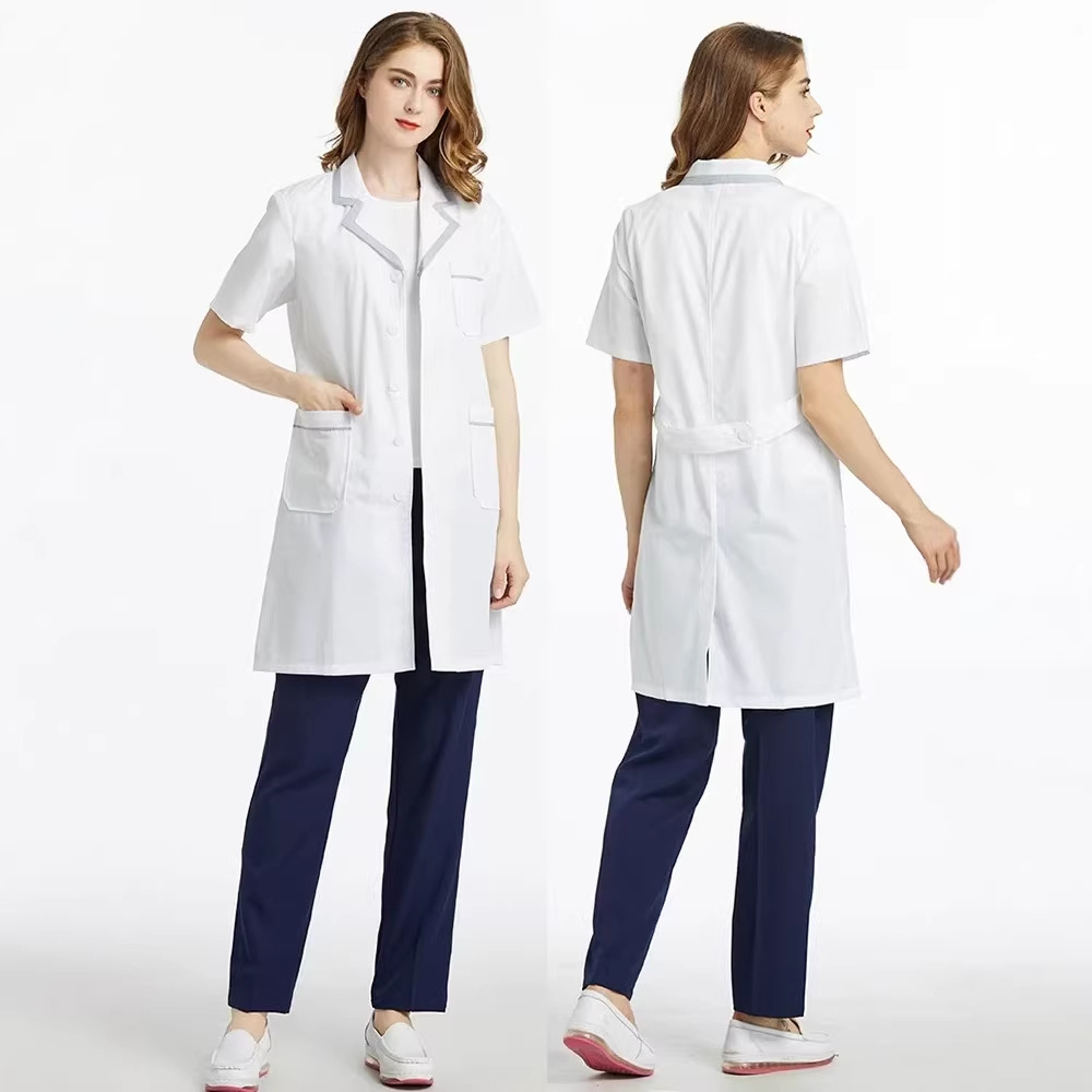 韩版护士服皮肤管理药店白大褂美容师纹绣师医疗美容院加灰边蓝边