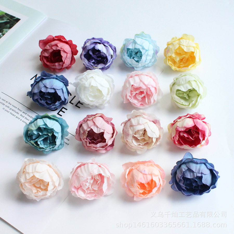 European-Style Artificial Peony Flower Head, Silk Fake Flower, DIY Handmade Garland Material, Home Decoration Floral Art