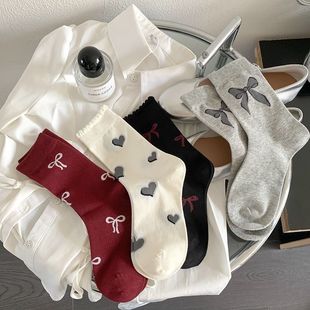 Spring and Autumn All-match Mid-tube Socks for Children Explosions Ankora Red Bow Ins Trendy Ballet Style Sweet Pile Socks