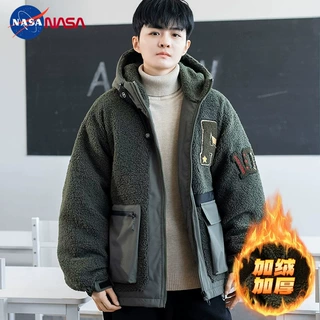NASA大码石墨烯发热棉衣男宽松连帽胖子加肥加大羊羔绒棉服外套
