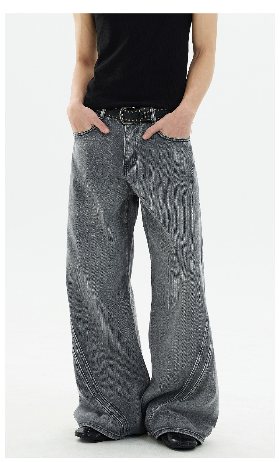 Men's Loose Straight Leg Trousers Retro Distressed Washed Curved Jeans Cool And Stylish Design_mkmklike.com