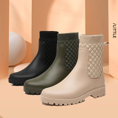 2023 New Women's Short Boot Rain Boots Fashion Rain or Shine Water Shoes Knit Women's Shoes Plastic Water Shoes Cross-border Dropshipping