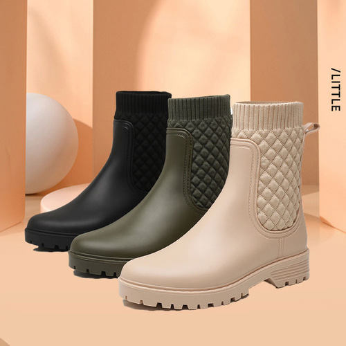 New Women's Short Boot Rain Boots Fashion Rain or Shine Water Shoes Knit Women's Shoes Plastic Water Shoes Cross-border Dropshipping