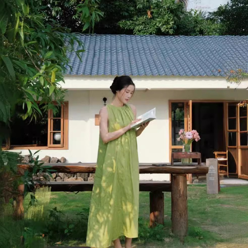 Heavy Vertical Cut Craft Romantic Girl Dress Linen Skirt Mid-length Summer Heavy Vertical Cut Craft Romantic Girl Dress Linen Skirt Mid-length Summer