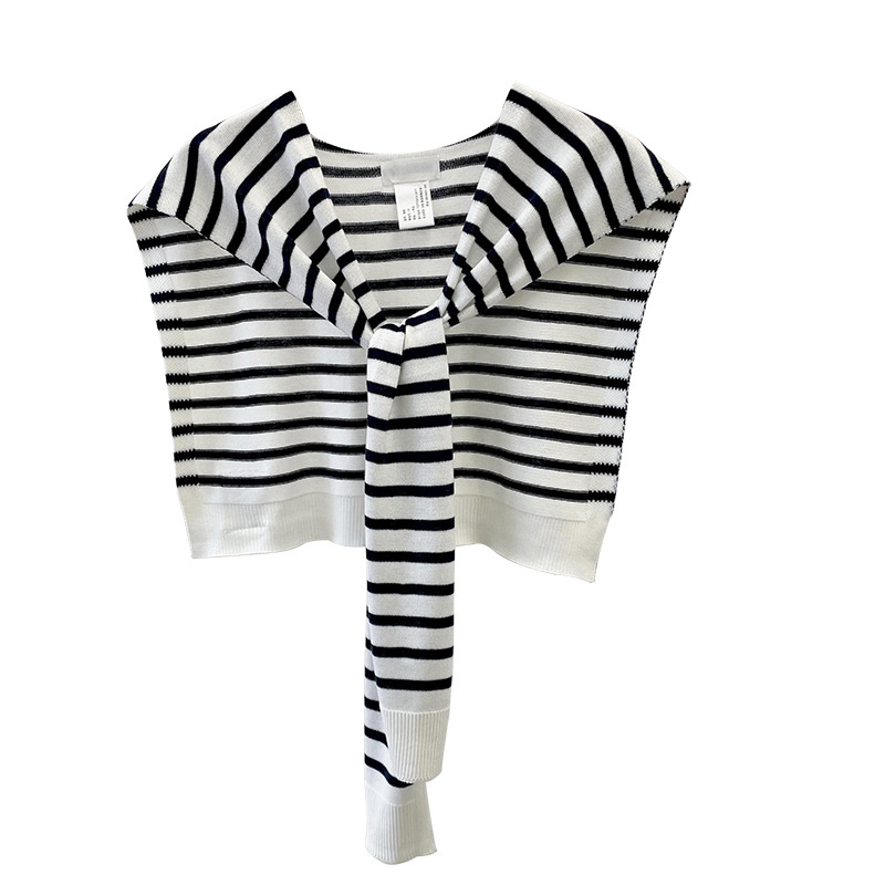 Mantón de rayas de punto para mujer Primavera y otoño nueva oficina al aire libre Aire Acondicionado sala de protección del cuello chaleco anudado bufanda collar falso