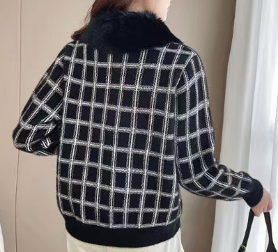秋冬时尚撞色条纹棒球领拉链开衫毛衣女时尚通勤长袖针织衫外套|undefined