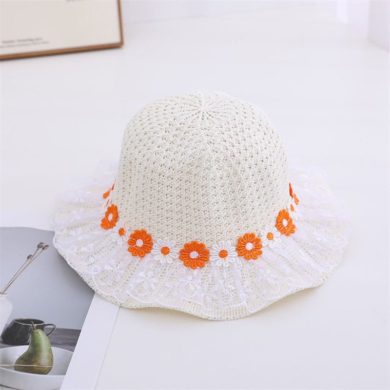 Sombrero de bebé para niños de verano, sombrero para el sol para niñas, sombrero de princesa de margarita de encaje, sombrero de paja de protección solar hueco y transpirable