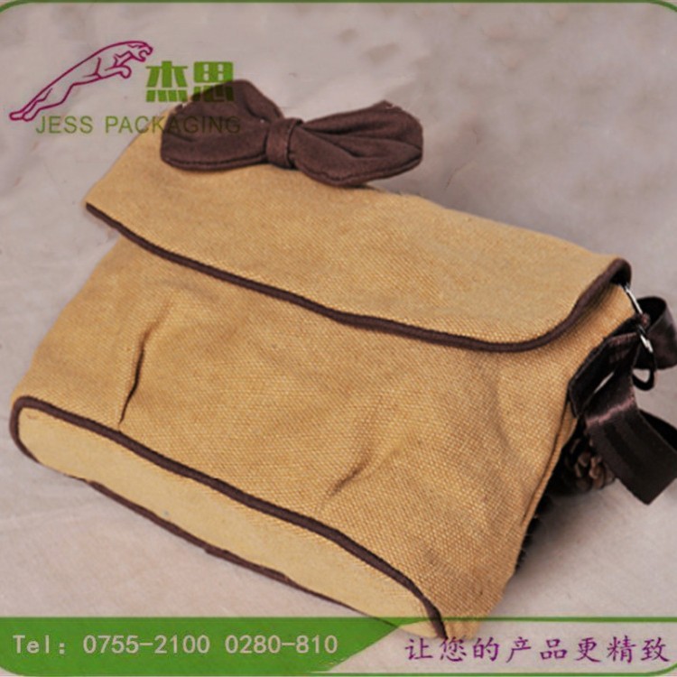 设计新款帆布复古斜挎包蝴蝶结圆底单肩包拉链休闲背包量大从优