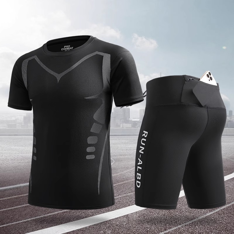 Set de carrera de secado rápido para hombres de verano helado ropa deportiva alta elástica ropa de entrenamiento de maratón de atletismo respirable
