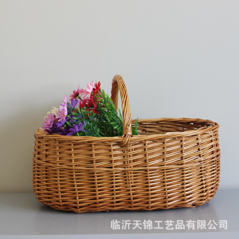 柳编手提篮干花篮礼品篮藤编收纳篮手提购物篮户外野餐篮杂物篮
