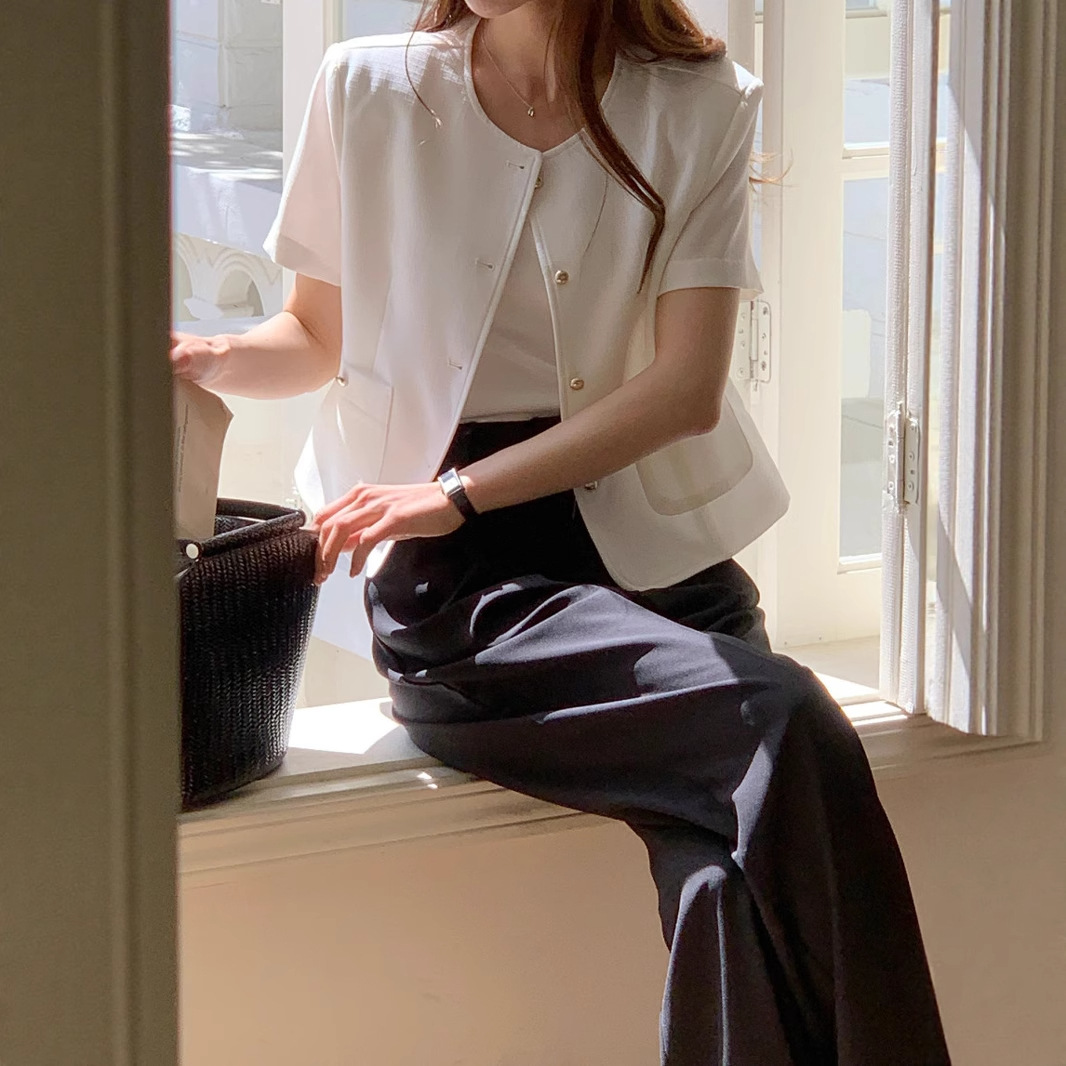 Korean Chic French Style Tweed Short Single-Breasted Jacket Top