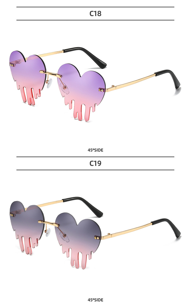 50g Weight Frameless Glasses Structure Sunglasses Classification PC, UV400 Protection Lens Material Special-Shaped Mirror Glasses Style Outdoor, Beach Occasion Heart Shape Pattern All Seasons Season Unisex Gender Novelty, Modern Style Style Novelty Modern Style Heart Shape PC UV400 Protection Special-Shaped Mirror Frameless Women's Sunglasses 15