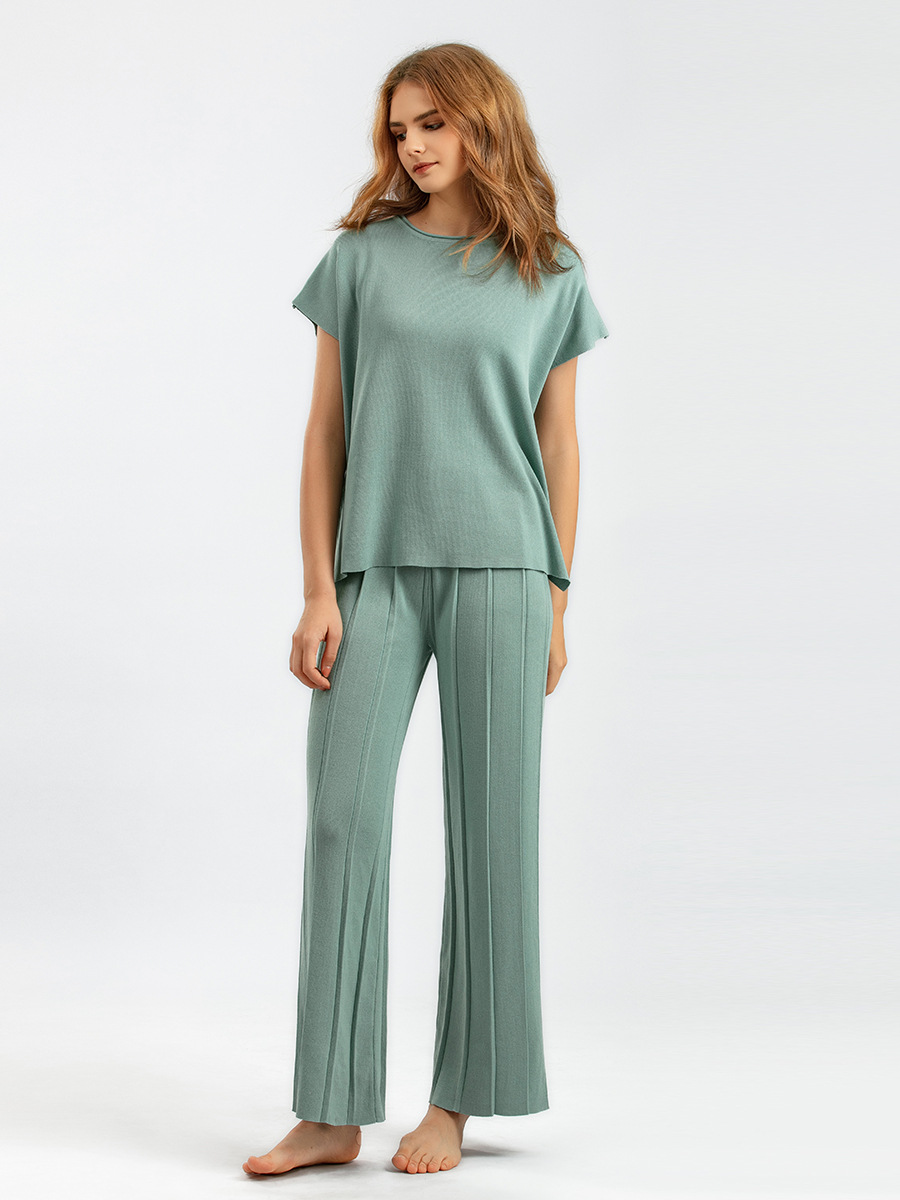 525g Weight Sleeveless Sleeve Length Daily Women's Simple Style Solid Color Viscose Slit Pant Co-ord Set Pants Sets