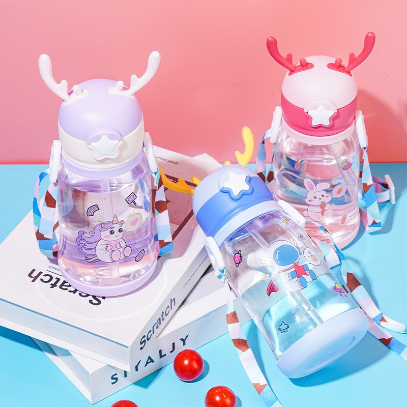 Cartoon Plastic Antlers Kids Bounce Straw Cup Ideas deportivas lindas portables Baby Kettle