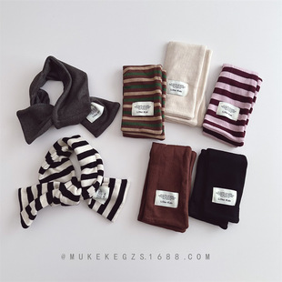 Ins Children's Small Scarf Korean-style All-match Striped Small Cloth Label Street Photoshopped Fashionable Small Scarf Scarf for Boys and Girls
