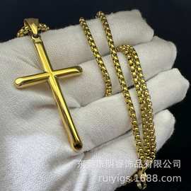 工厂直销 苏醒 欧美新款立体十字架项链男潮钛钢吊坠三色入毛衣链