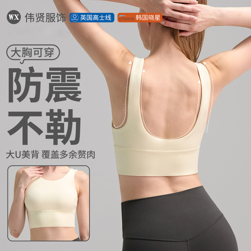 Large Chest Wearing Sports Shockproof Sports Bra Crewneck Fitness Underwear Women's Deep U Beauty Back Yoga Vest for Women
