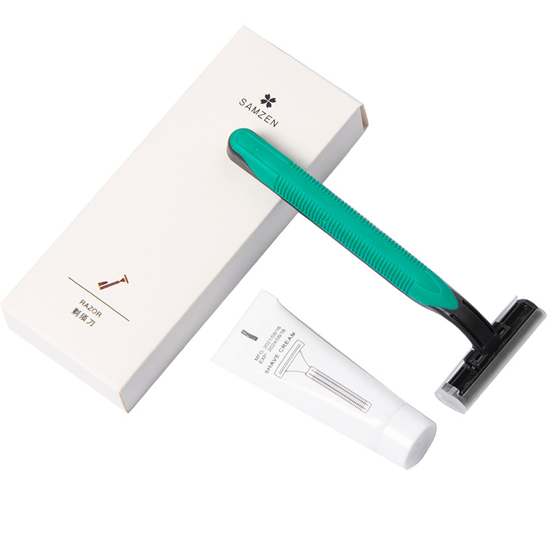 두꺼운 질감 화이트 카드 상자 ~ 면도 세트 (이중 스테인레스 스틸 면도기 + 10ml 면도 크림)