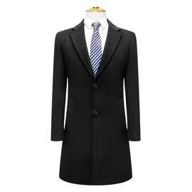 现货大衣50%羊毛黑色时尚修身高级商务男士西装领职业装