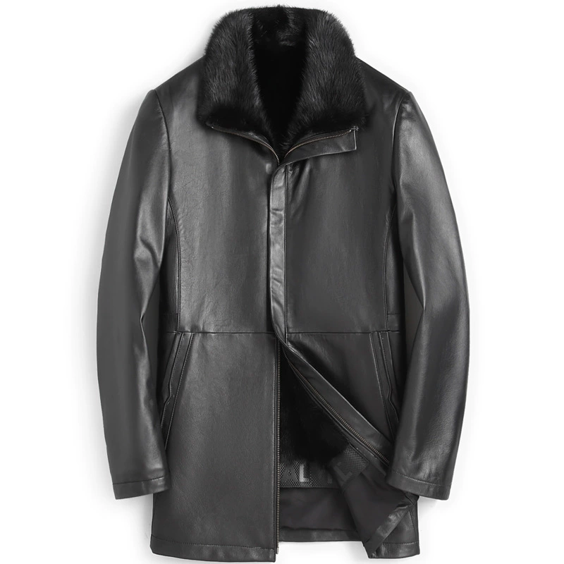 Leather liner, fitted coat, cowhide, genuine leather