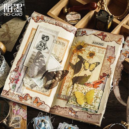 Momo Tape Butterfly Contract Series Retro Special Shaped Burnt Hand Book Decoration Material Cycle Border 6 Styles