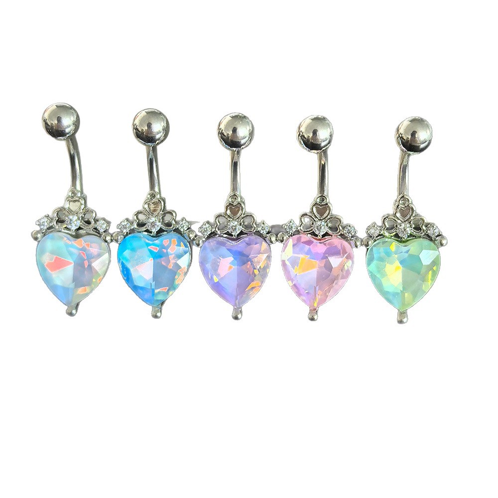 Colorful Aurora Heart-shaped Belly Button Ring Titanium Steel_voghion.com