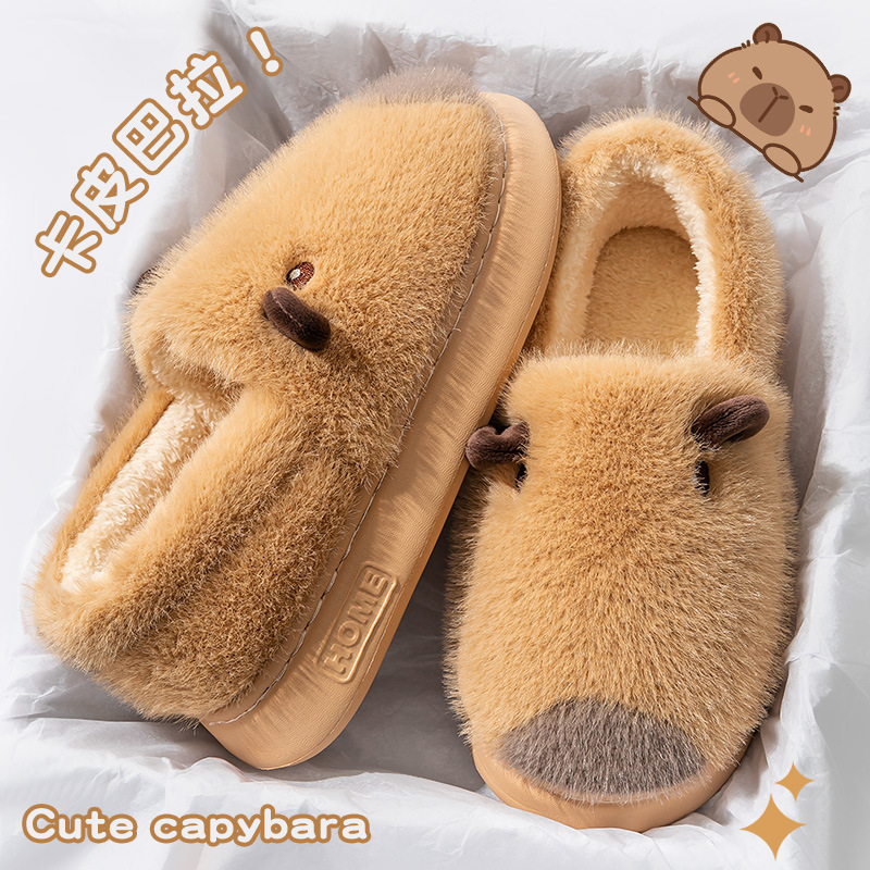 Cute Cartoon Cotton Slippers for Women 2025 New Autumn and Winter Home Indoor Fleece-Lined Warm Plush Bag Heel Cotton Shoes