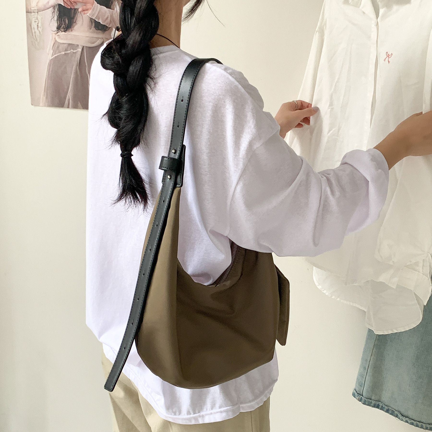 Borsa a tracolla in nylon da donna grande per uso quotidiano_voghion.com