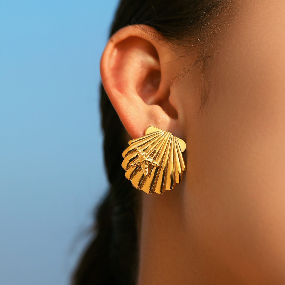 TENA europa y americana de acero inoxidable exagerado pendientes de nicho de alto nivel de diseño de conchas de mar de viento de titanio pendientes de acero joyas de orejas