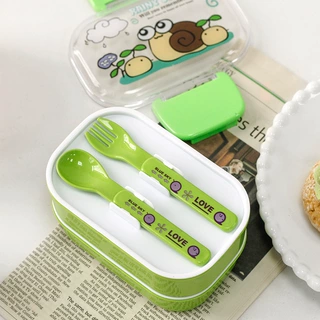 跨境双层分格饭盒卡通可爱学生塑料便当盒户外便携式带餐具午餐盒