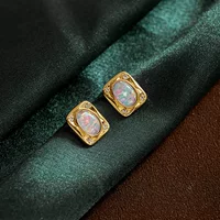 Чистый 14k золото натуральный опал бриллиант набор опал 18k золото квадратные серьги женские золотые украшения 24226