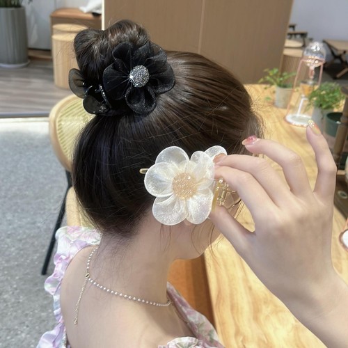 Light luxury mesh sunflower hairband flower clip ponytail ball head mesh hair accessories hairpin hairpin women's hairpin
