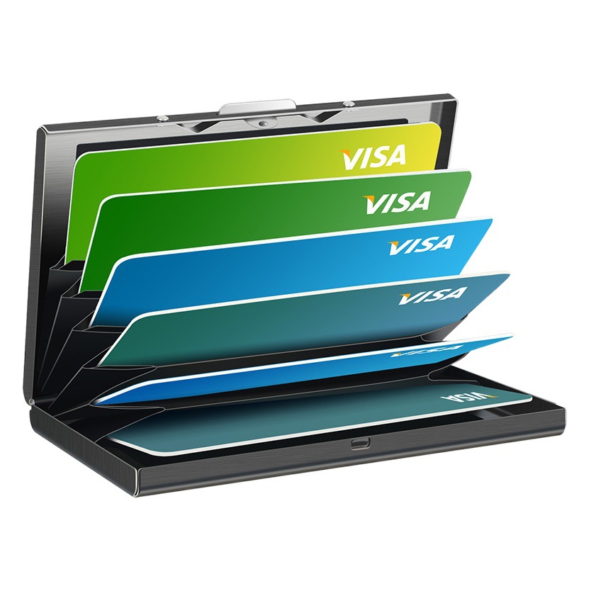 Fábrica al por mayor caliente de acero inoxidable titular de la tarjeta 6 ranuras de tarjeta de crédito bancaria caja de tarjeta de metal titular de la tarjeta de garantía de calidad