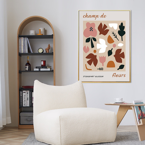 Nordic INS-style living room decoration painting, fresh and cute healing system restaurant wall painting, geometric floral bedroom corridor hanging painting