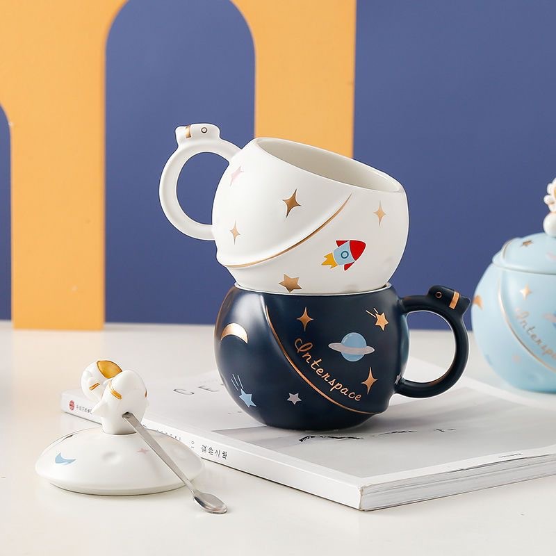 Ceramic Planet Mug With Lid Creative Coffee Cup For Couples Gift_voghion.com