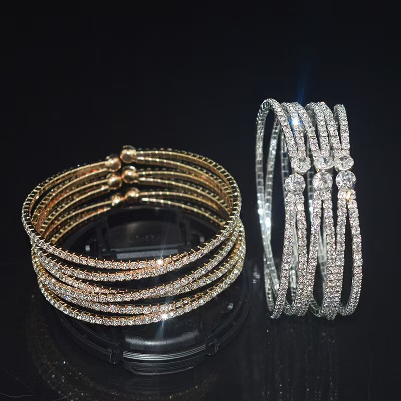 New Cross-Border Model Exclusively for Europe and America, Light Luxury Full Diamond Multi-Layer Open Bracelet, Fashionable Bridal Rhinestone Bracelet Jewelry New Cross-Border Model Exclusively for Europe and America, Light Luxury Full Diamond Multi-Layer Open Bracelet, Fashionable Bridal Rhinestone Bracelet Jewelry